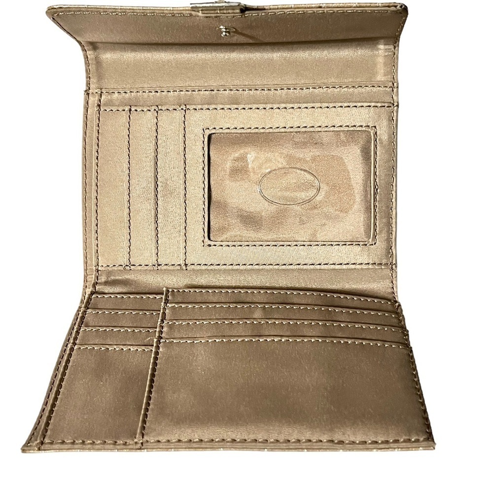 Liz Claiborne Metallic Crocodile Embossed Trifold Wallet Gold - Picture 3 of 3